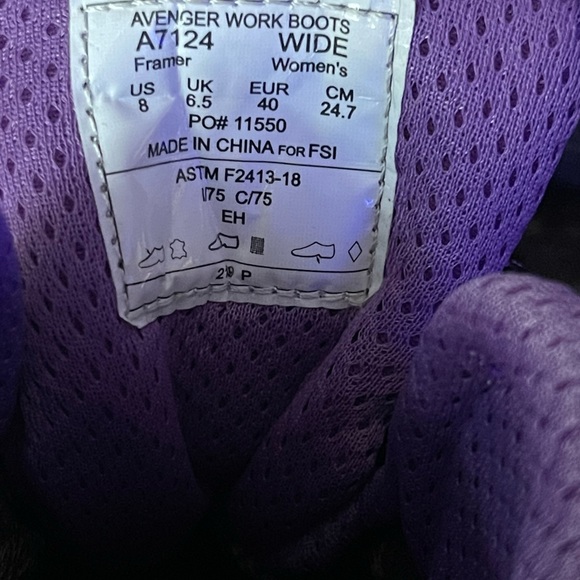 Avenger Steel Tote Boots ~ Purple 8 W - Picture 6 of 16